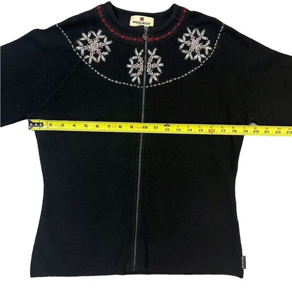 Woolrich Wool Zip Up Sweater Embroidered Snowflake Black Small - Picture 7 of 9